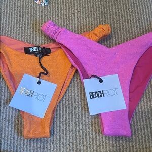 2 NWT Beach Riot Effie Scrunch Bikini Bottom bundle pink and orange size XS